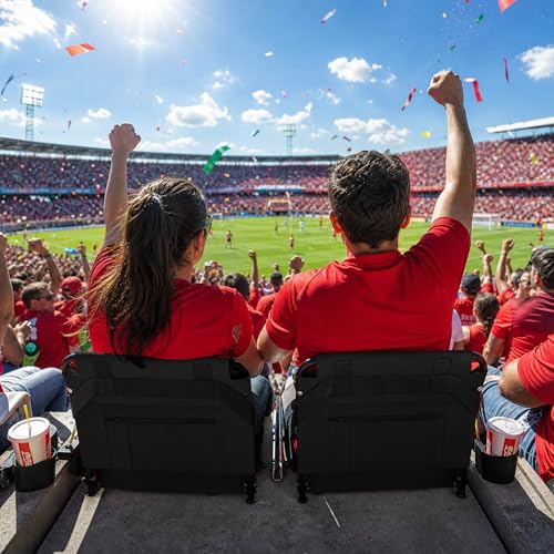 2pcs Stadium Seat for Bleachers with Back Support，Portable Bleacher Chairs with Back and Cushion，Includes Shoulder Strap and Cup Holder - color: Black,2 Pack