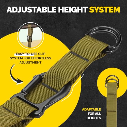 Pull Up Assistance Bands Set with 4 Levels, Adjustable Strap and Foot Rest | 50–200 lb stackable pull-up assistance, nylon-sleeved bands, adjustable support, reduced snap-back risk - color: Military Green
