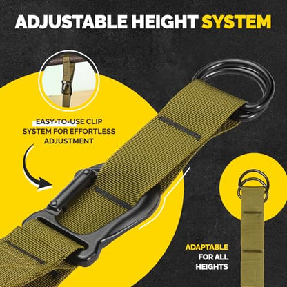 Pull Up Assistance Bands Set with 4 Levels, Adjustable Strap and Foot Rest | 50–200 lb stackable pull-up assistance, nylon-sleeved bands, adjustable support, reduced snap-back risk - color: Military Green