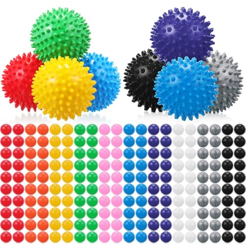 Liliful 100 Pcs Spiky Massage Balls for Feet, Back, Hand Massage Roller Squeeze Balls Plantar Fasciitis Ball Bulk for Foot Hand Trainer Therapy, 10 Colors 3 Inch Multipack