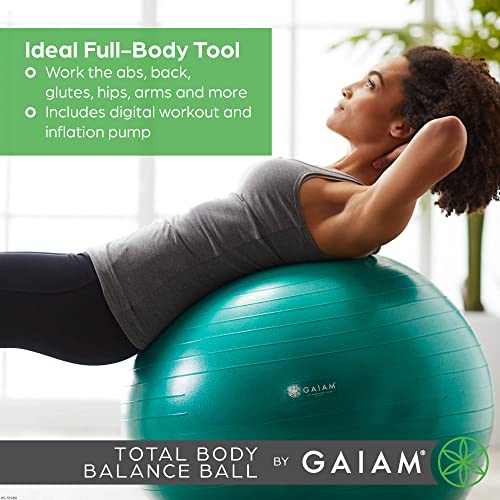 Gaiam Balance Ball Kit, Anti-Burst Stability Ball with Pump | 55cm Anti-Burst Ball | Textured Grip Surface | Air Pump Included | Core & Stability Training | Home Use - color: Green