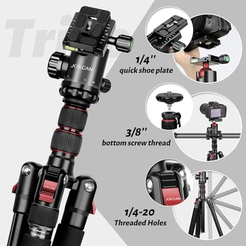 JOILCAN 81" Tripod for Camera Phone, 83" Aluminum Camera Tripod Monopod | Tall DSLR Tripod with 360° Ball Head, Heavy Duty Travel Tripod for Binoculars Spotting Scope Telescope, Payload 35lb - color: Rose