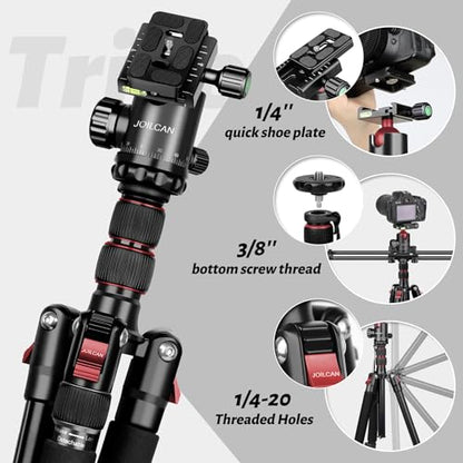 JOILCAN 81" Tripod for Camera Phone, 83" Aluminum Camera Tripod Monopod | Tall DSLR Tripod with 360° Ball Head, Heavy Duty Travel Tripod for Binoculars Spotting Scope Telescope, Payload 35lb - color: Rose