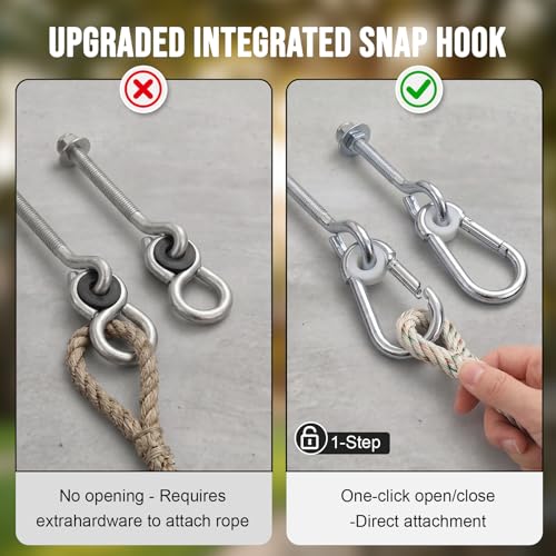 Flutesan 2 Pack 4.13 x 3/8" Heavy Duty Nylon Bushing Swing Hanger 661 Lbs, Swing Set Bracket with Snap Hooks Galvanized Iron Hardware for Wood Beams, Porch Swings, Sandbag Hammocks Yoga