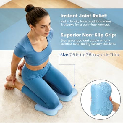 Foldable Non-Slip Yoga Mat and Blocks Set for Women, 9-Pcs Yoga Starter Kit - color: Blue
