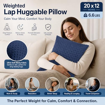 Weighted Pillow Huggable Lap Tactile Sensory Weighted Pillows | 6.6lbs 20 * 12 Inch, Machine Washable Cover, Chemical-Free Fabric, Better Sleep on Couch (Navy) - color: Navy