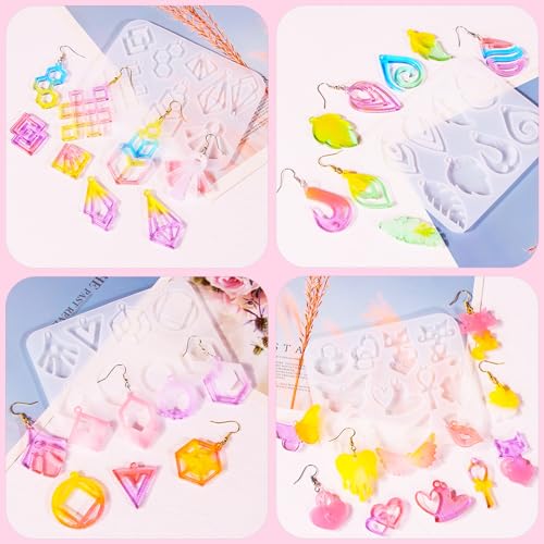 XYQHOAC 4 PCS Resin Mold Earring Silicone Molds Jewelry Mold Casting Epoxy Mold Leaf Earring Molds with Hole for DIY Necklace Keychain Jewelry Making