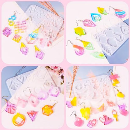 XYQHOAC 4 PCS Resin Mold Earring Silicone Molds Jewelry Mold Casting Epoxy Mold Leaf Earring Molds with Hole for DIY Necklace Keychain Jewelry Making