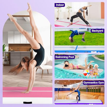 Inflatable Gymnastics Mat Air Tumble Track Tumbling Mats with Pump - color: Purple, size: 10ft*5ft*6inch(3m*1.5m*15cm)