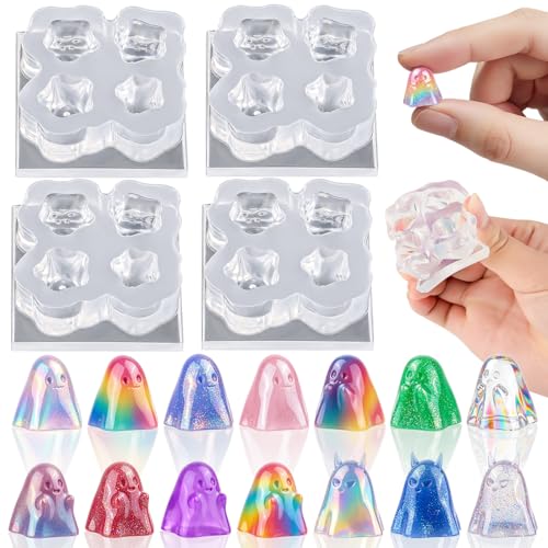 4 Pcs Mini Cute Ghost Figurines Silicone Mold, S - color: 4 Pcs Ghost White