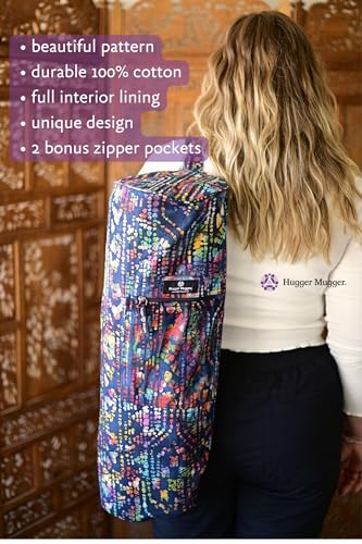 Hugger Mugger Batik Yoga Mat Bag - beautiful pattern, durable 100% cotton, full lining, adjustable strap, 2 extra zipper pockets - color: Blue