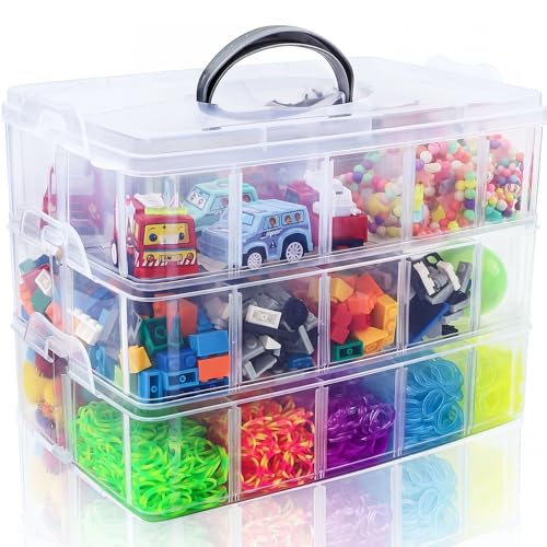Bead Organizer 3 Tier 30 grid Stackable Craft Tackle Storage Container | Stackable 3-Tier Design, 30 Compartments, for Beads Washi Tape Toys Jewelry Beauty and Sewing Supplies - color: Clear, size: 3 tier