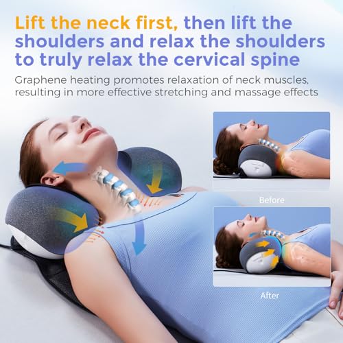 ALPHAY Cervical and Shoulder Massage Pillow, Portable Neck Traction Device, Dynamic Massage, Graphene Heating, Shoulder and Neck Relax Device