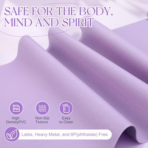 Funtery 3 mm Thin Yoga Mats Bulk, 68 x 24 Inches Lightweight PVC Exercise Mats Non Slip Workout Fitness Pads for Yoga Pilates Stretching Classes Gym Home Studio - color: Violet Haze
