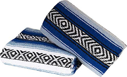Genuine Mexican Handwoven Premium Large Heavyweight Falsa Serape & Yoga Blanket | Beach & Picnic Blanket (Large Heavy, Royal & Light Blue) - color: Royal Blue and Light Blue Heavy