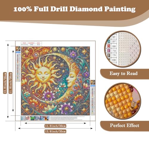 Sun and Moon Diamond Art Kits for Adults, Flowers 5D Diamond Painting Kits | DIY Gem Painting, Dimond Art Paintings Kit, Full Drill Diamond Dot for Home Wall Decor 14 X 14 Inch - color: CM063