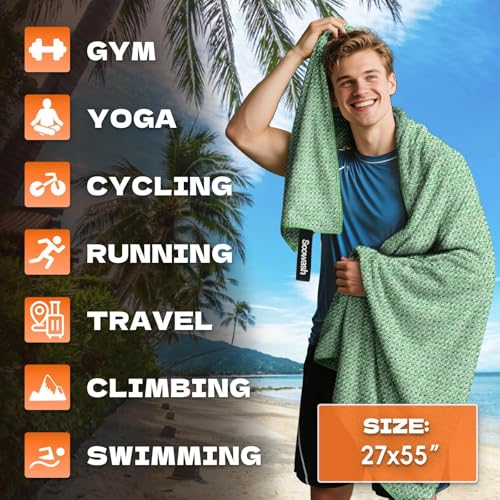 Camping Towels Quick Dry Sweat Towels for Gym, Absorbent Fast Drying Lightweight 27 inch X 55 inch Negative Ions Odorless Gym Towels for Men & Women,Yoga Sports Travel Outdoor (Large Green) - color: Green, size: 27 inch X 55 inch