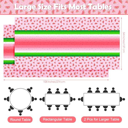 Kochorie 2 Pack Watermelon Party Tablecloths, 54 x 108 Inch Plastic Watermelon Table Covers, Waterproof Pink Table Cloth Cover for Birthday Baby Shower Wedding Summer Fruit Party Supplies - style: Watermelon