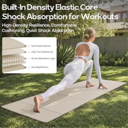 Foldable Yoga Mat, 70''x24''x0.24''(6mm）Non-slip POE Exercise Mat - color: Beige