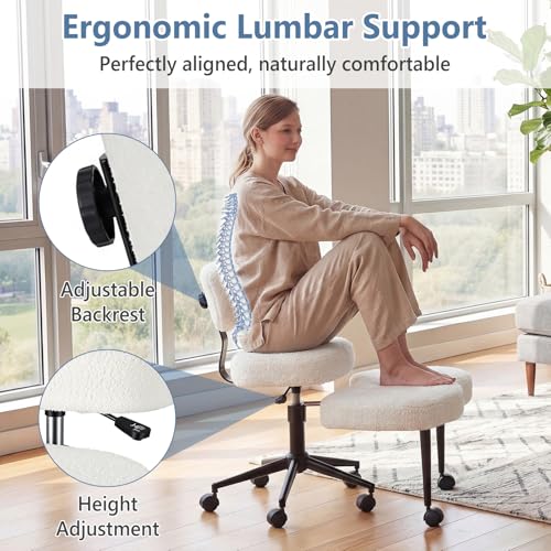 DUMOS ADHD Meditation Chair, Cross Legged Home Office Desk Chair - color: Teddy Fabric White