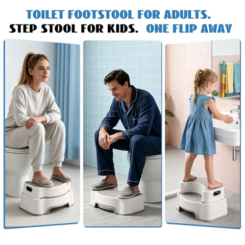 UNCLE WU 2-in-1 Adjustable Toilet Stool for Adults, Bathroom Foot Rest