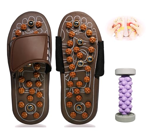 Acupressure Sandals,Acupressure Foot Massager with Anti-Slip Sole,Plantar Fasciitis Relief with Imitate Person Rotation Finger Pressure (Brown, XL-Men(9-10.5)) - color: Brown, size: XL-Men(9-10.5)