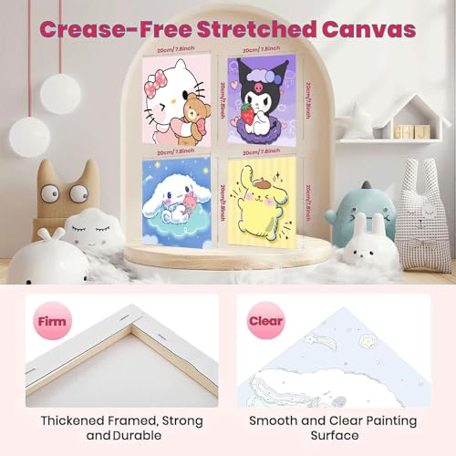 4 Pack Cartoon Paint by Numbers Kit for Kids with Frame Wooden Easel | Cute Kids Paint by Numbers Ages 4 8 12, DIY Acrylic Oil Painting for Home Wall Decor (8x8 inch) - color: BKH1623-BKH1626