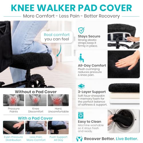 Vive Mobility Knee Scooter Pad Cover - Soft Adult Sheepskin Memory Foam - color: Black
