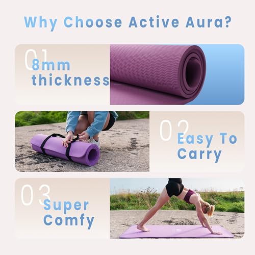 1.Active Aura Printed Body Alignment TPE Yoga Mat for Men and Women to promote correct posture and reduce strain| 8mm Thickness for Superior Cushioning | 185 x 70 cm Extra Wide, Anti Slip Mat, Yoga, Pilates, Exercise for Body Fitness and Health