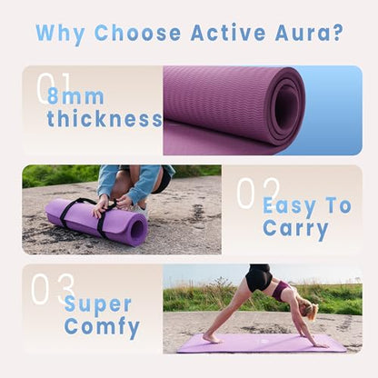 1.Active Aura Printed Body Alignment TPE Yoga Mat for Men and Women to promote correct posture and reduce strain| 8mm Thickness for Superior Cushioning | 185 x 70 cm Extra Wide, Anti Slip Mat, Yoga, Pilates, Exercise for Body Fitness and Health
