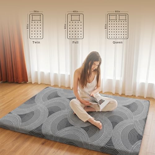 Japanese Floor Mattress,3.5" Thicken Futon Mattress Tatami Mat Twin | with Non-Slip Bottom,Removable Washable Cover,Foldable Mattress Tatami Mat Sleeping Pad,Grey Geometric,(80‘’x36‘’) - color: Ma1-grey Geometric, size: Twin (80" X 36")