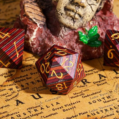 Wood DND Dice Set Orange Striped Wood Dice Set for D&D Tabletop Game - color: Red Orange Grey Striped