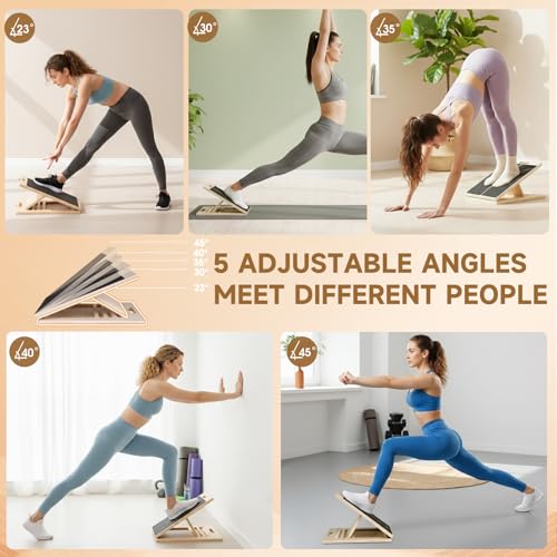 Adjustable Wooden Slant Board for Calf Stretching, 5-Level Incline Board for Ankle Mobility, Leg Stretching & Balance Training, Non-Slip Calf Stretcher for Physical Therapy, Yoga, Fitness & Home Gym