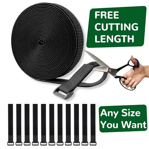 Adjustable Cable Straps with 24 Buckles 1" x 16Ft, Free Cut Length, Reusable Fastening Cable Ties, Hook and Loop Securing Strap for Cable Tidy, Wire Management, Cord Organiser, Black