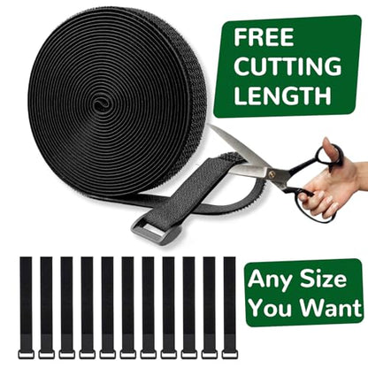 Adjustable Cable Straps with 24 Buckles 1" x 16Ft, Free Cut Length, Reusable Fastening Cable Ties, Hook and Loop Securing Strap for Cable Tidy, Wire Management, Cord Organiser, Black