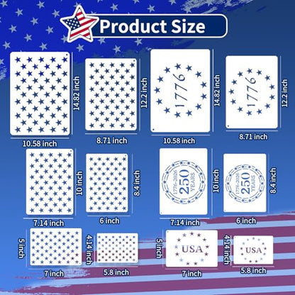 12 PCS Independence Day Stencils for Painting - Reusable USA Flag Patriotic Painting Templates, Red White and Blue Party Supplies for 4th of July Memorial Day Painting Stencil for DIY Decoration - style: 12 PCS Independence Star