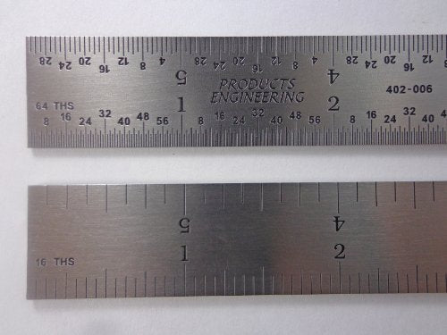 Made in USA PEC 6" Rigid Stainless Steel 4R Machinist Engineer Ruler / Rule 1/64, 1/32, 1/8, 1/16