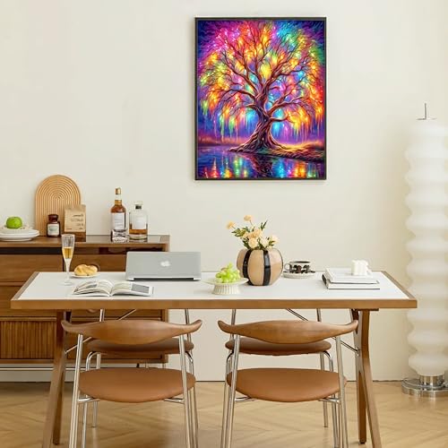 Ausanrl Tree of Life Paint by Numbers with Frame Wooden Easel-Tree Paint by Number Adult,Paint by Numbers Framed Canvas,Adult Paint by Number Kits on Canvas Framed Gifts and Home Wall Decor 12x16inch - color: Tree of Life