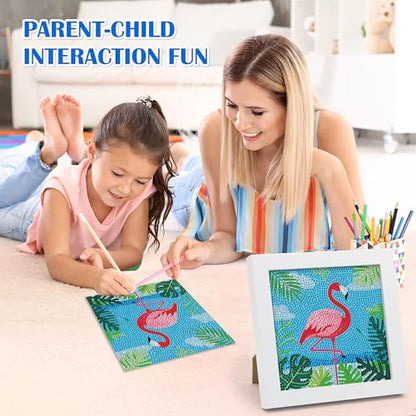 Leixonl Diamond Art Kits for Kids with Framed (7 in) Cartoon Animals DIY Gem Art Painting - Arts & Crafts Gifts for Beginners & Teens (Flamingo) - color: Flamingo