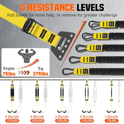 SERTT Adjustable Pull Up Assistance Band, Heavy Duty Assisted Pull Up Bands Support 375lbs, Upgrade Pull Up Bar Resistance Band for Assist Pullup Home Gym Strength Training - color: Yellow
