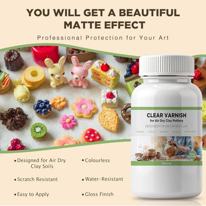 120ml Air Dry Clay Varnish - Air Dry Clay Sealant - Air Dry Clay Glaze | Waterproof, Clear, Matte, Finish Clear Varnish for Pottery, Used to Prevent Clay Cracking, Scratches, Wear - style: Matte Varnish