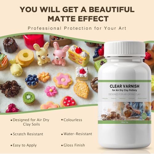 120ml Air Dry Clay Varnish - Air Dry Clay Sealant - Air Dry Clay Glaze | Waterproof, Clear, Matte, Finish Clear Varnish for Pottery, Used to Prevent Clay Cracking, Scratches, Wear - style: Matte Varnish