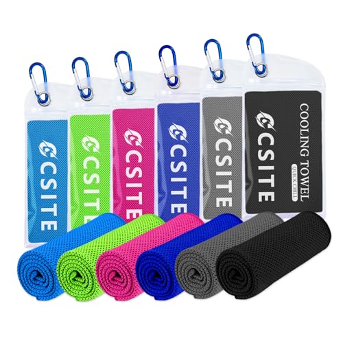 CSITE Cooling Towels for Neck and Face - 6 Pack 47x12 Inch Ice Cold Microfiber Towels, Soft & Breathable Cooling Towel for Hot Weather, Sports, Yoga, Workout, Running, Golf, Camping - color: Light Blue/Green/Rose Red/Dark Blue/Dark Gray/Black