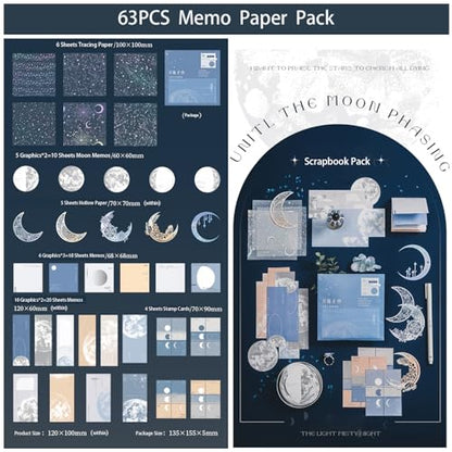 94PCS Film Scrapbook Paper Pack and 63PCS Moon Embellishment Scrapbook Paper Pack for Journals Planners DIY Art Crafts Decoration