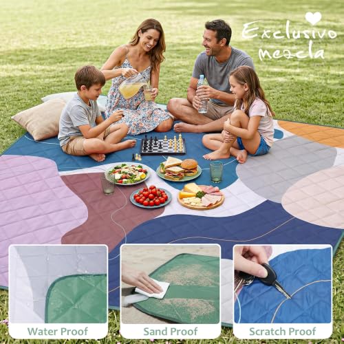 Exclusivo Mezcla Extra Large Waterproof Picnic Blankets 3 Layer, Sandproof and Foldable Outdoor Blanket for Beach Camping, Park and Travel, 60x80 Inch - color: Abstract Blue, size: 6'8" x 6'8"