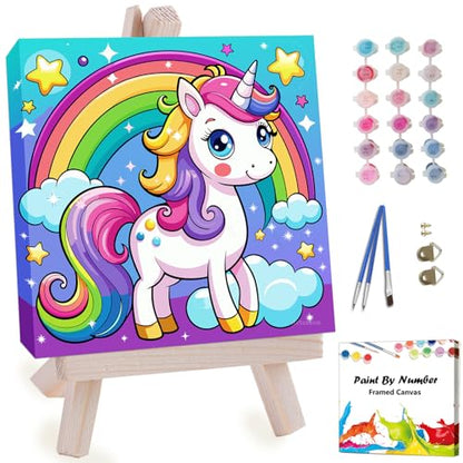 Artunion Framed Paint by Numbers Kit for Adults Beginners & Kids Ages 8-12,Rainbow Horse Paint by Number with Frame,Cute Animal Paint by Numbers Kit on Canvas 10 * 10 Inch Without Easel - color: ZXT-327-F