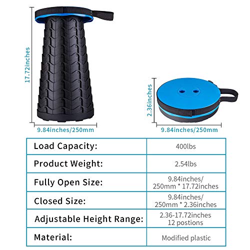 Boreeman Upgraded Folding Stool Lightweight Yet More Sturdy with Load Capacity 400lbs Portable Collapsible Stool for Camping Fishing Hiking BBQ (Blue) - color: Blue