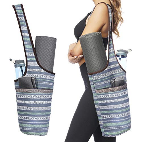 Ewedoos Canvas Yoga Mat Bag Fits Most Mats Yoga Bag with Large Storage Pockets to Hold More Accessories Ideal for Pilates Workout Gifts & Travel - color: Namaste