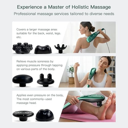 MEGAWISE Handheld Deep Tissue Neck Back Electric Massager for Shoulder, Waist, Leg, 3700 RPM Powerful Motor (Green) - color: Green