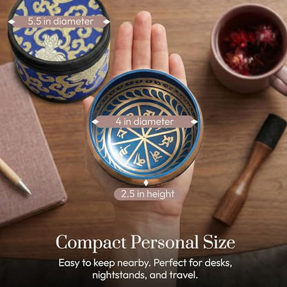Silent Mind Tibetan Singing Bowl Set – Easy to Play & Beginner Friendly Meditation Bowl with Cushion, Mallet & Case | Stress Relief & Mindfulness | Gift-Ready - color: Blue, size: With Case